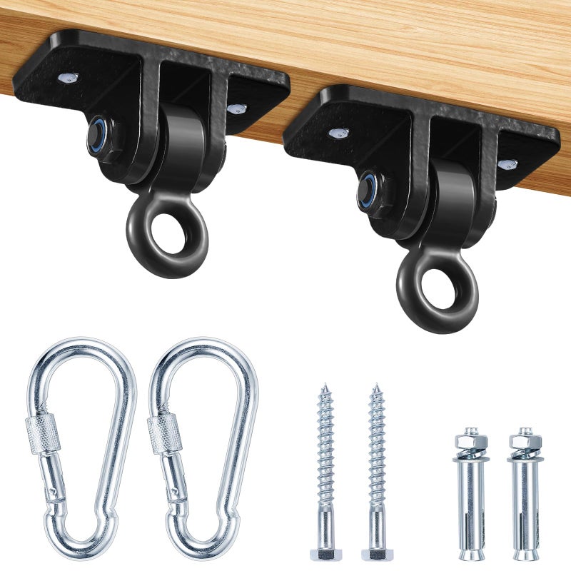 MDAIRC Heavy Duty Swing Hangers for Wooden Sets Playground Porch Indoor Outdoor & Hanging with Snap Hooks (4 pcs Black) - Image 2